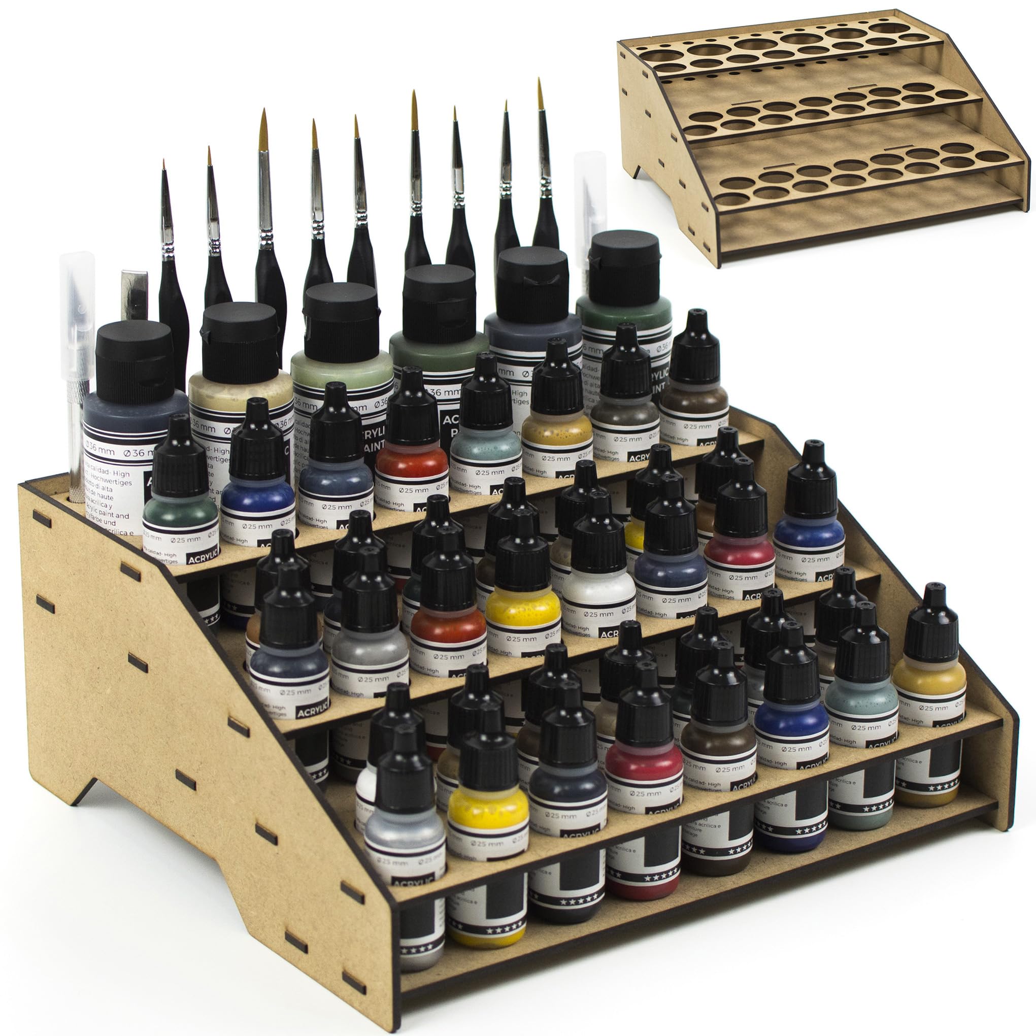 PROSCALE Paint Station Stand Painting Model Wooden Storage Holder Brushes Warhammer Pot Holder Paints Army Painter Brush Holder Vallejo Paint-Station (Holder A)