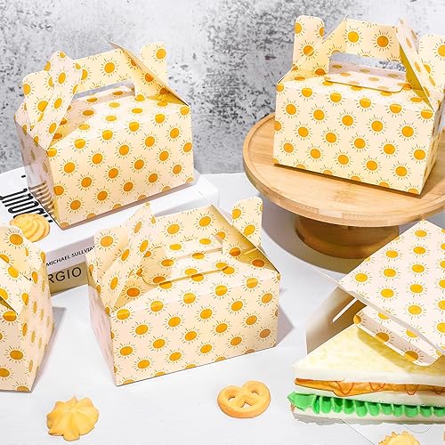 Miniatura 5 de Whaline 24 cajas de regalo de fiesta de sol, bohemias, patrones de sol, acuarela, dulces, pasteles, cajas de regalo con asas, bonitas cajas de