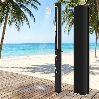 10.6 Gallon Solar Heated Outdoor Shower (Dust Cover Included) | 10.6 GAL Outside Shower with 360° Swivel Head, Handheld Shower, Foot Faucet & Removable Soap Box, Hot & Cold Water Adjustment