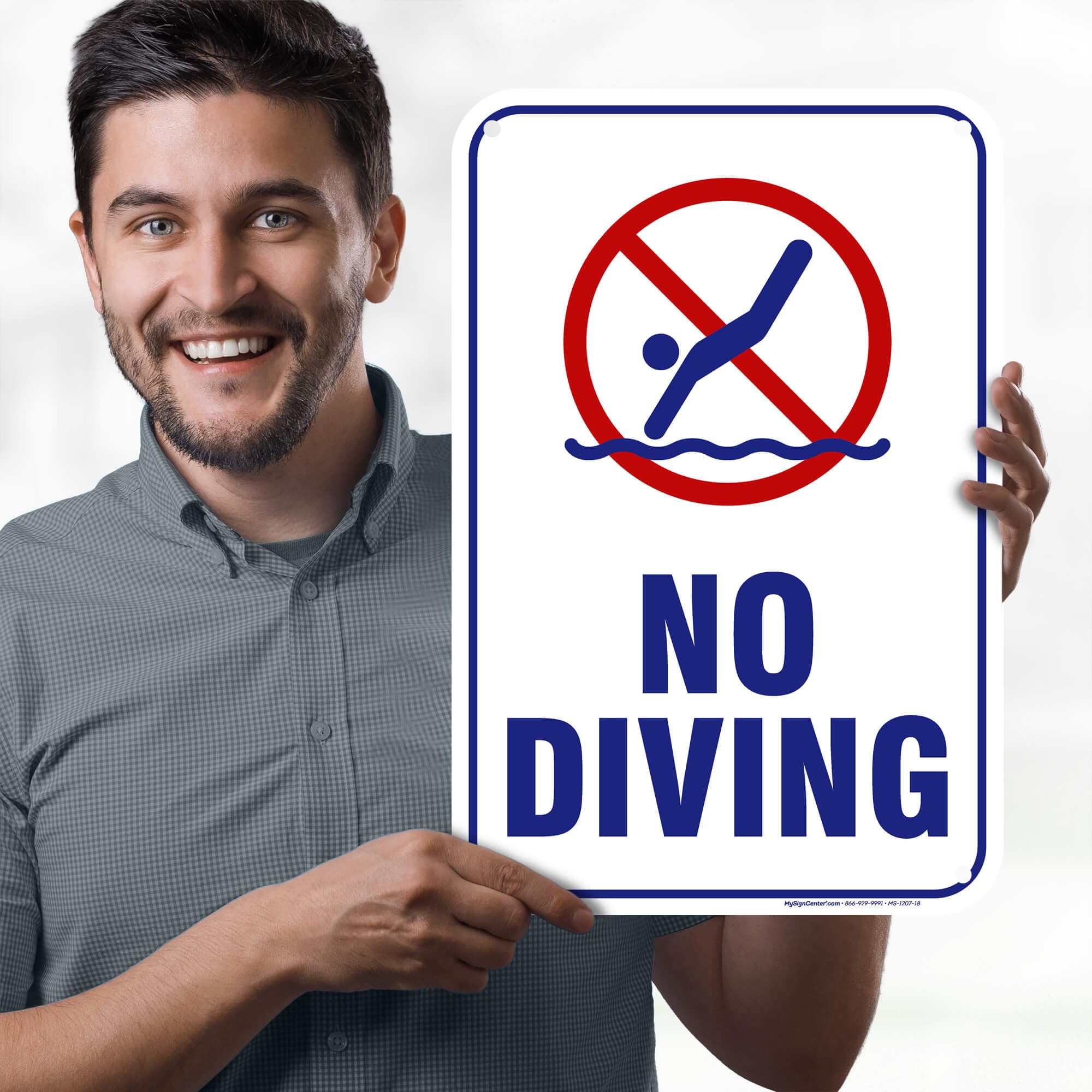 No Diving Sign, 12x18 Inches, 55 mil thick HDPE (high density polyethylene), Made in USA by My Sign Center