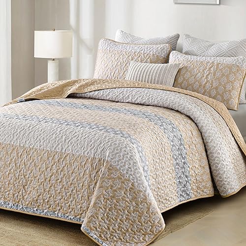 Miniatura 8 de Cottolester Juego de edredón Aqua tamaño Queen bohemio a rayas, juego de ropa de cama de microfibra suave y ligera de 96 x 90 pulgadas (3 piezas)