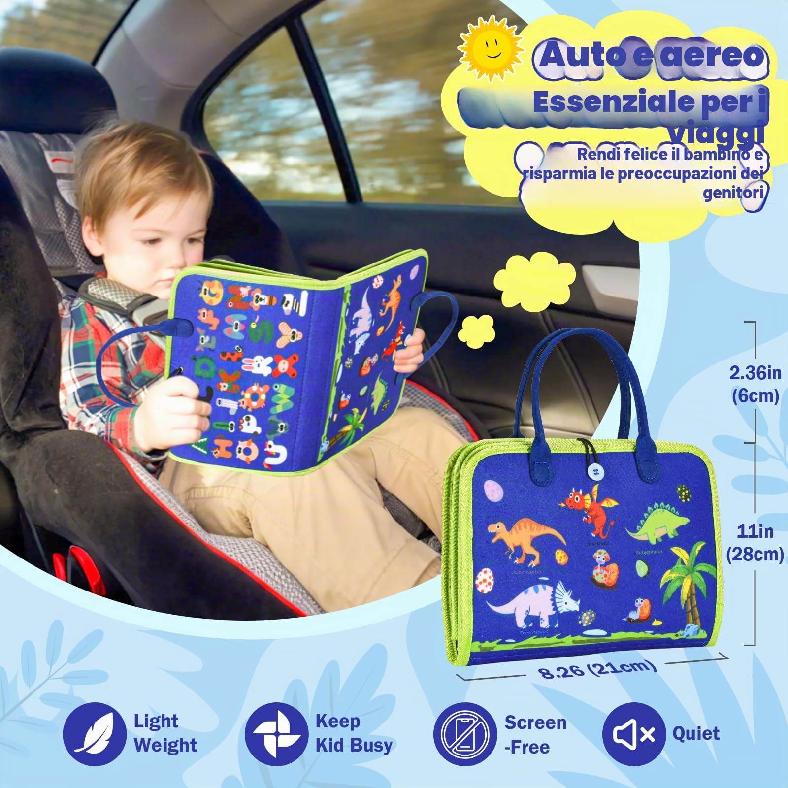 Asten Busy Board Giocattoli Montessori, Libri Busy per Bambini Piccoli, Tavola Sensoriale Libro di Attività Educative Silenziose per Bambini Piccoli, Giocattoli da Viaggio per Bambini per Aereo Auto