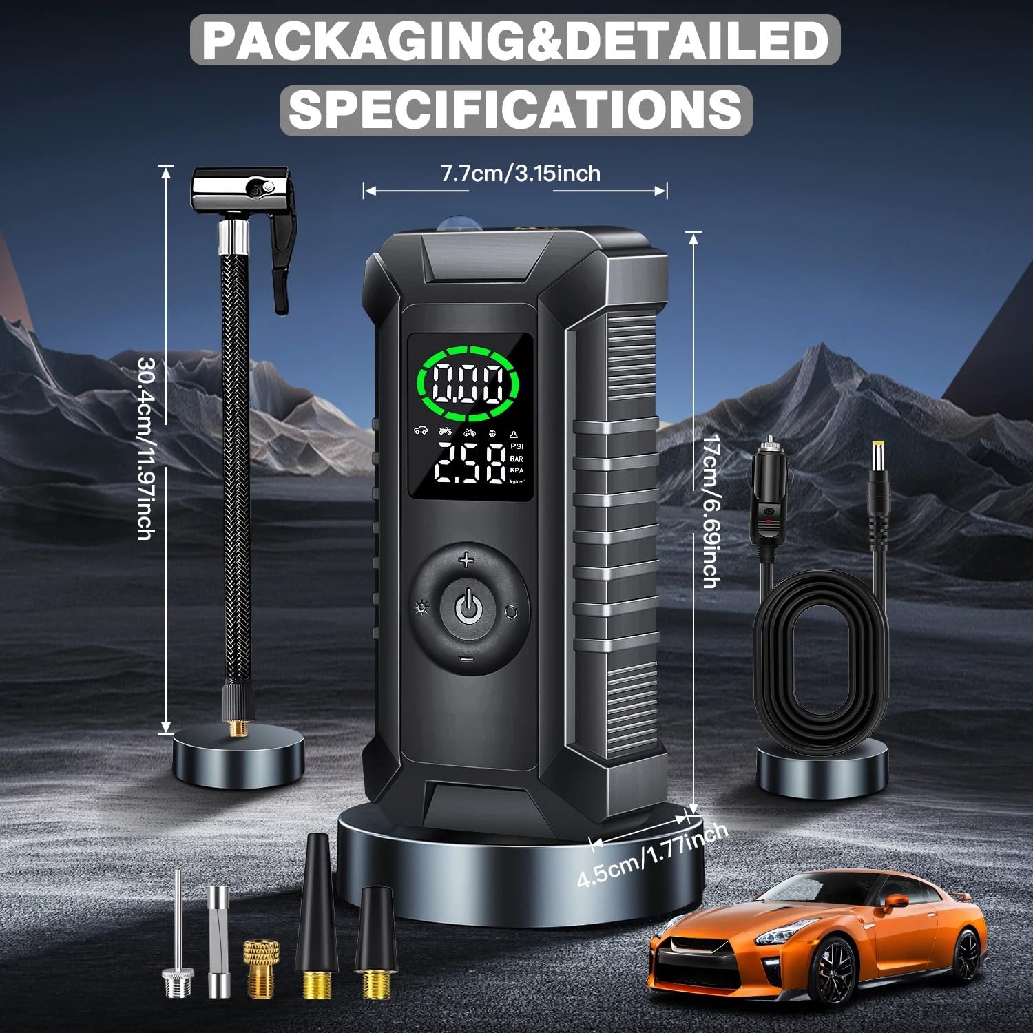 Przenośne kompresory powietrza Inflator opon Przenośna sprężarka powietrza Mobilna pompa powietrza do opon samochodowych 12 V DC z cyfrowym ciśnieniem Inflator do opon samochodowych