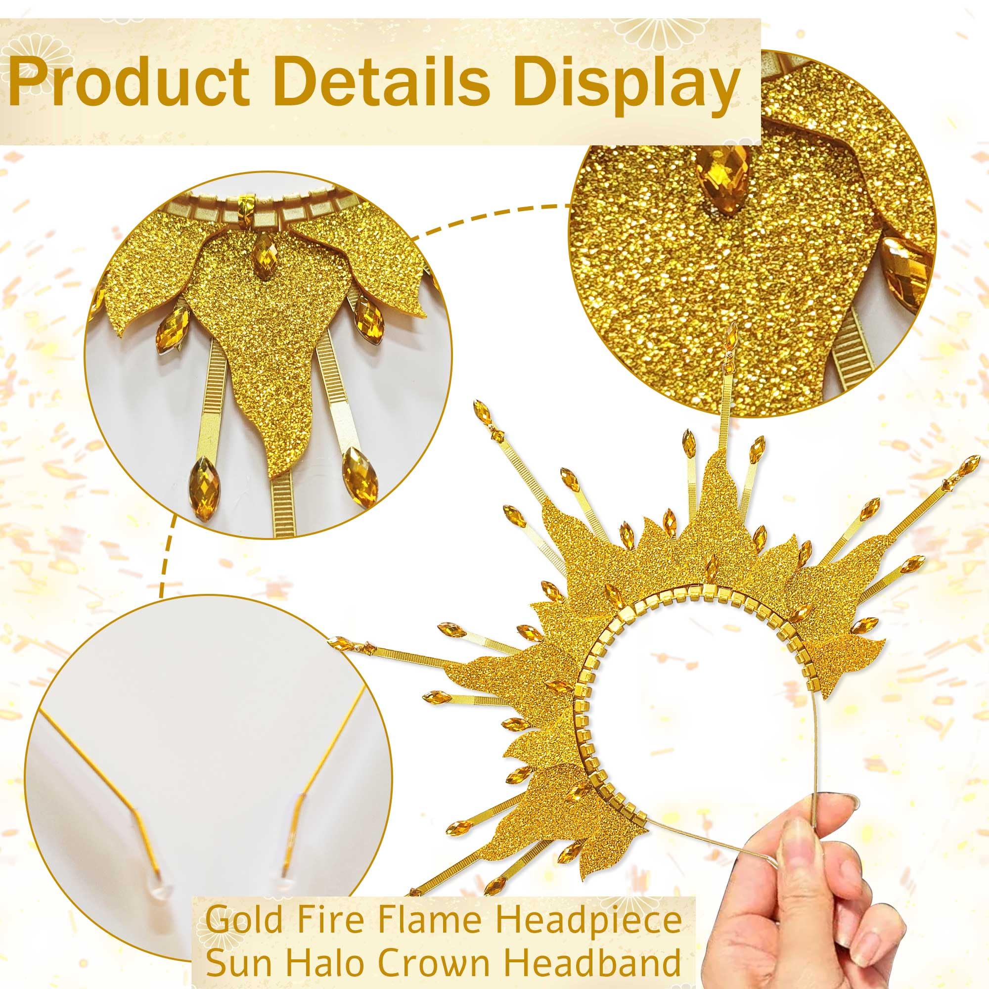 BACH AND BOUJEE Fire Flame Headpiece Sun Halo Crown Headband Carnival Accessories Headdress Mardi Gras Rave Festival for Women Costume Supplies - Image 3