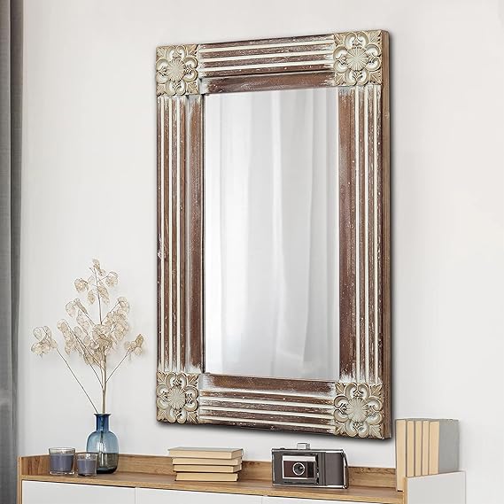 Rustic Wooden Frame Wall Mirror for Bathroom Vanity 16 x 24