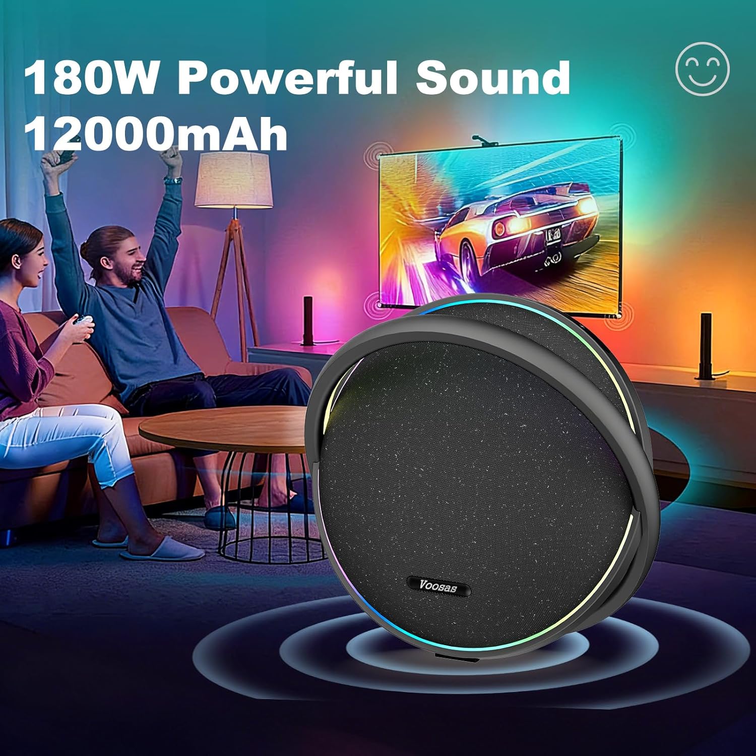 180W Bluetooth Speaker Home Audio Outdoor Portable, 12000mAh Battery 9H Playtime, IP67 Waterproof TWS Stereo, 14 Band EQ RGB Lights, Backlit Buttons, NO APP, Living Room TV Patio Party Gifts