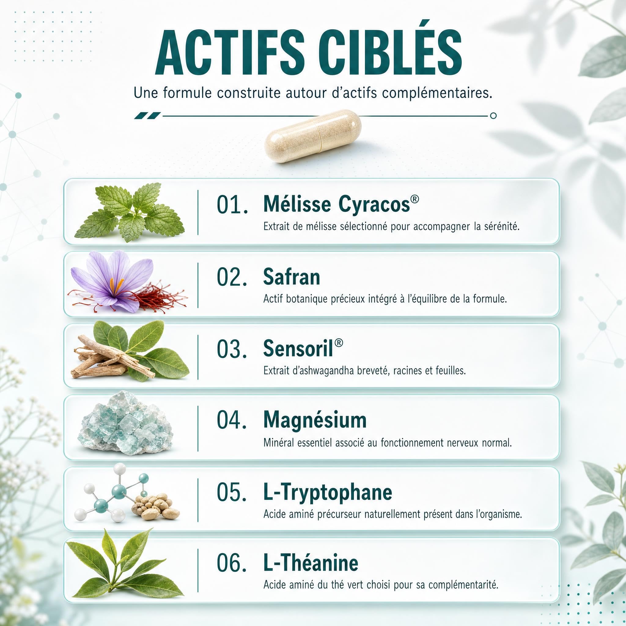 Calme & Sérénité | Ashwagandha + Safran + Griffonia 5-HTP + Rhodiola + Mélisse - Stress Anxiété Angoisse | 40 Gélules Végétales - Essence Pure Api-Nature