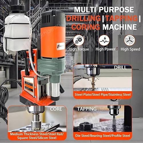 Miniatura 7 de Prensa de taladro magnética, 1400 W Mag taladro prensa con 2 pulgadas de diámetro. 2922lbf/13000N fuerza mag, máquina de perforación eléctrica de