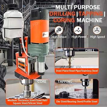 Magnetic Drill Press, 1400W Mag Drill Press with 2 Dia. 2922lbf/13000N Mag Force, 810 RPM Electric Drilling Machine with Stepless Speed & Reversible Direction for Metal Surface & Home Improvement