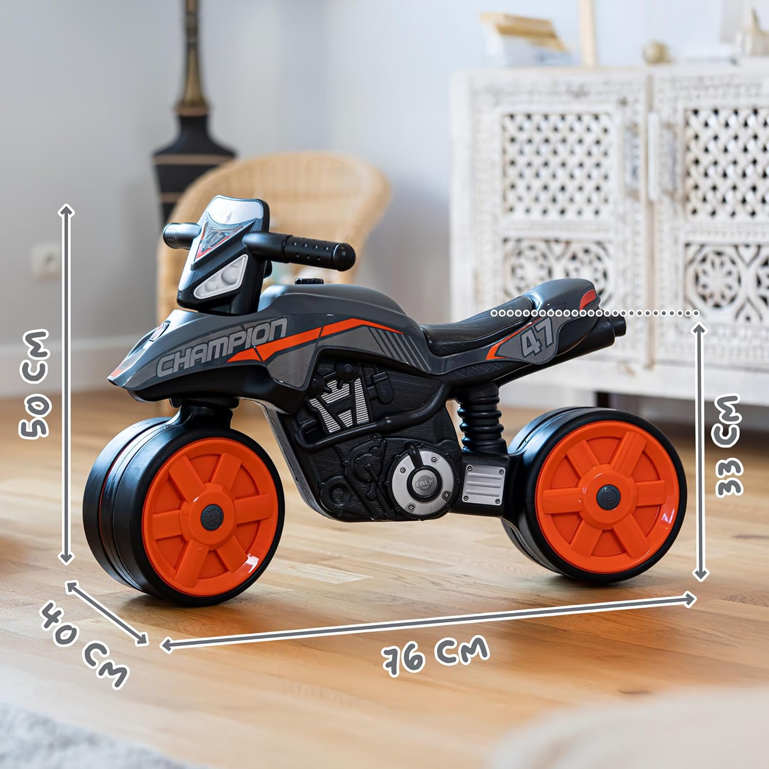 FALK - Moto Street Champion Balance Bike - Grey - Silent Wheels - Ages 2+ - 40% Recycled Plastic - Made in France - 541S