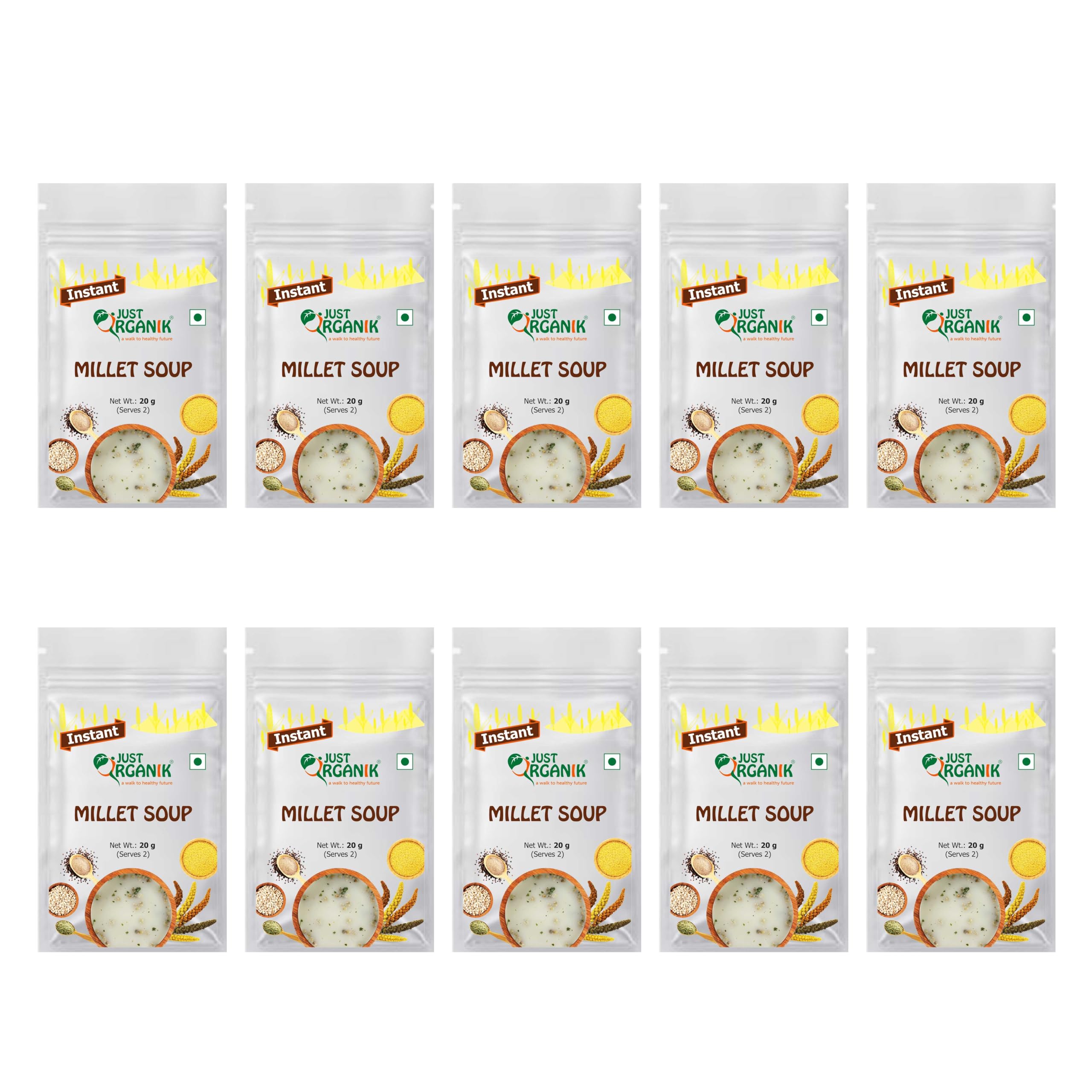Just Organik Millet Soup (Pack of 10), (10 X 20g) | Dry Soup Mix | Organic Bajra Soup Powder | Ready to Eat Soup | millet soup | healthy and natural | 100% vegetarian | Instant soup | Bajra soup (B0CPYC66KQ) Amazon Price History, Amazon Price Tracker