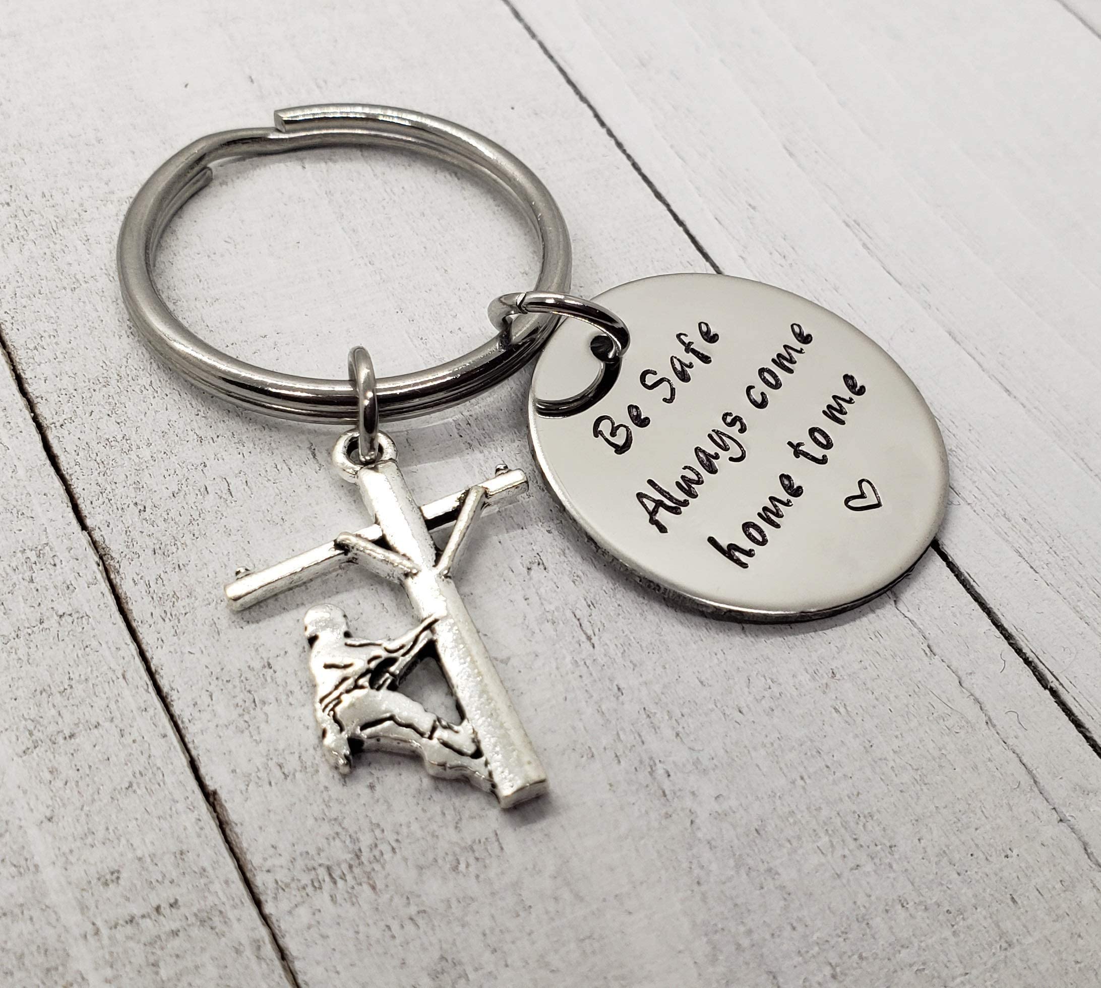 Handmade Lineman Be Safe Keychain with Lineman Charm, Always Come Home to Me Keychain, Lineworker Be Safe Gift, Come Home Safe Lineman Gift