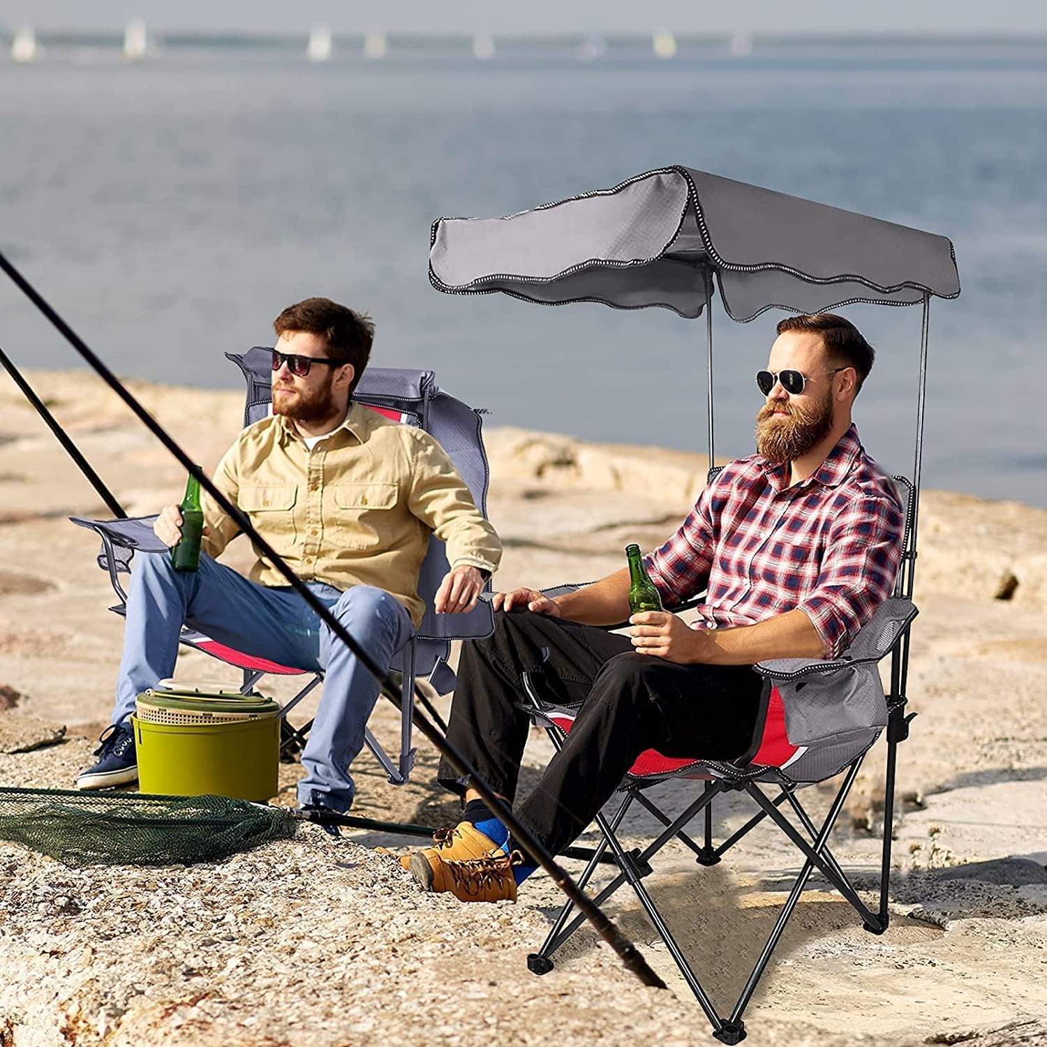Camping Beach Chair Foldable Canopy Chair W/Sun Shade Outdoor Fishing – .au