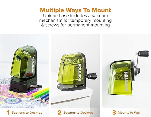 Miniatura 3 de Bostitch Office - Sacapuntas manual de montaje múltiple, montaje al vacío o montaje de tornillo, color verde (MPS2-GRN) (MPS2-verde)