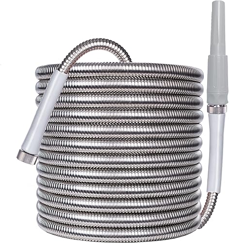 Das perfekte werkzeug Manguera de jardín de metal expandible de 75 pies, manguera de jardín ligera de acero inoxidable 304 con boquilla, manguera de