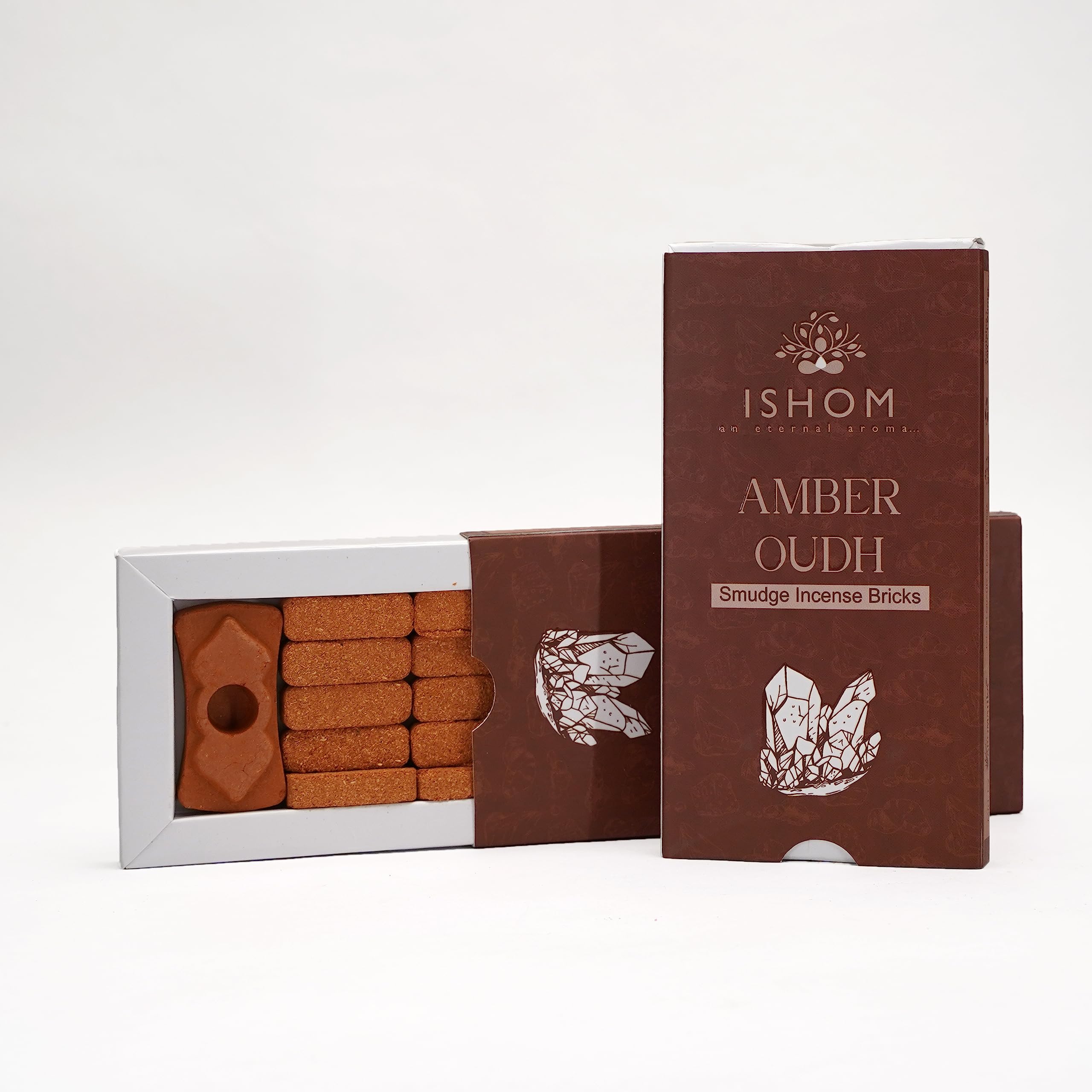 ISHOM | Amber Oudh Smudge Incense Bricks| Made with Amber Oil & Agarwood | for Prosperity & Excitement |15N+1 Burner