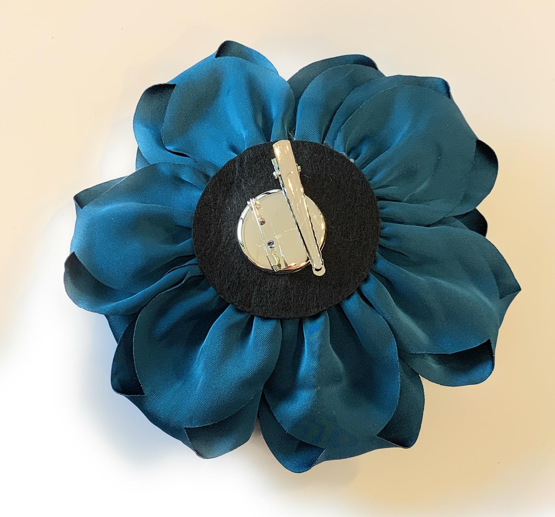 Large Rose Fascinator Corsage Hair Clip and Brooch Pin, Satin Flower, Multi-Colour Options (Steel Blue) - Image 2