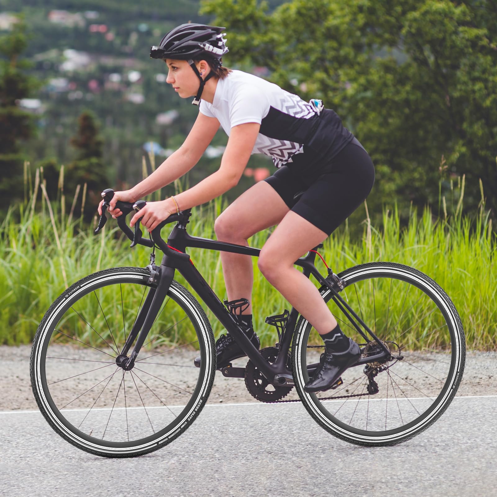 YunSCM 2 pneumatici per bicicletta in nylon 60TPI antiforatura, 26 pollici, 26 x 1,75, rivestimento 47-559, compatibili con città/strada, 26 x 1,75, pneumatici pieghevoli con strisce riflettenti