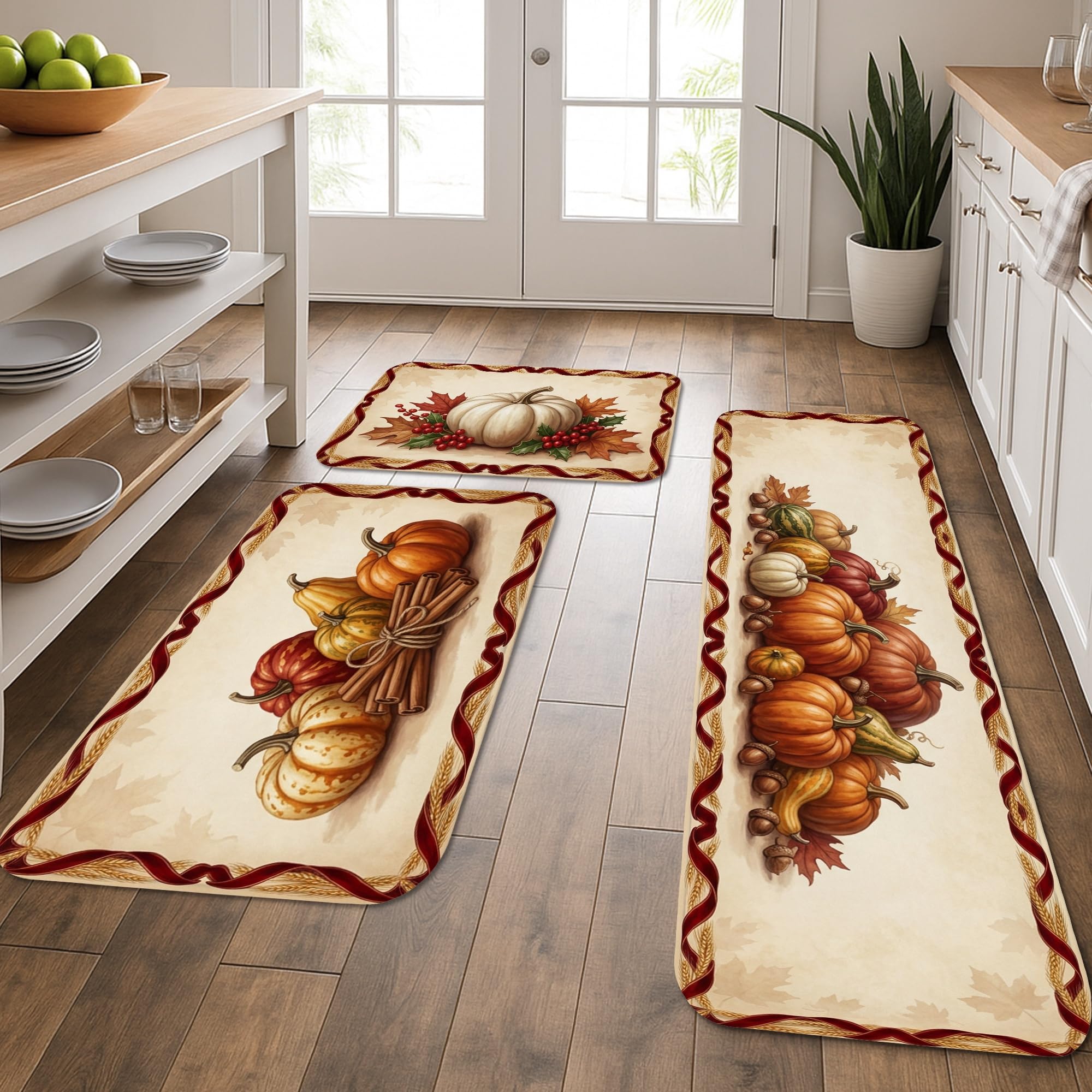 Tapis de cuisine devant évier motif citrouille pour buanderie cosy