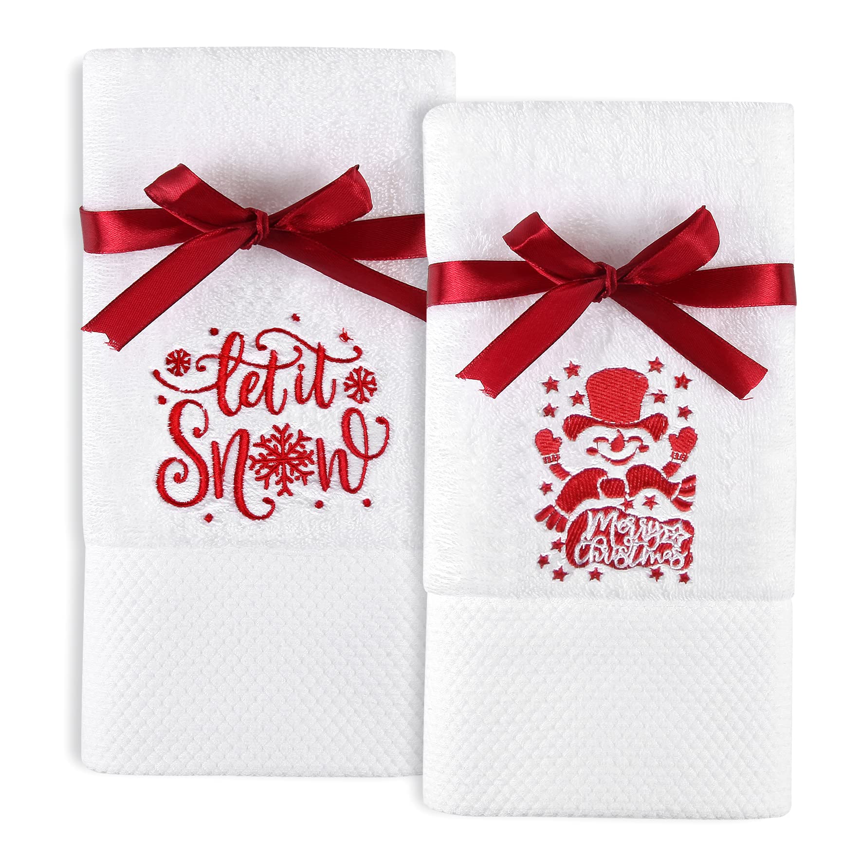 Quera 2 Pack Christmas Hand Towels Let It Snow Snowman Merry Christmas 100% Cotton Embroidered Premium Luxury Decor Bathroom Set for Drying, Cleaning, Cooking, Holiday Towels Gift Set 13.7'' X 29.5''