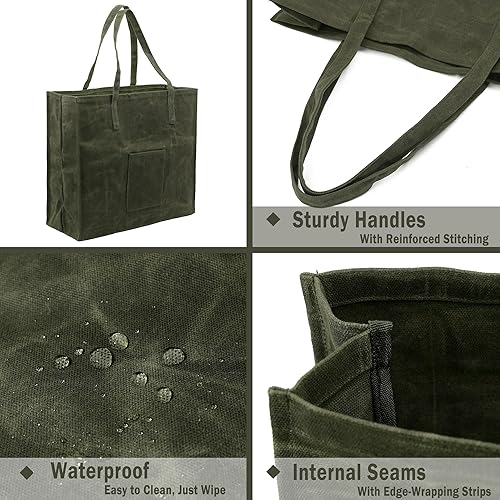 Vista 11 de Kaaltisy Bolsa de lona encerada para comestibles, ecológica, reutilizable, plegable, orgánica y vegana, alta y suave al tacto Verde alto