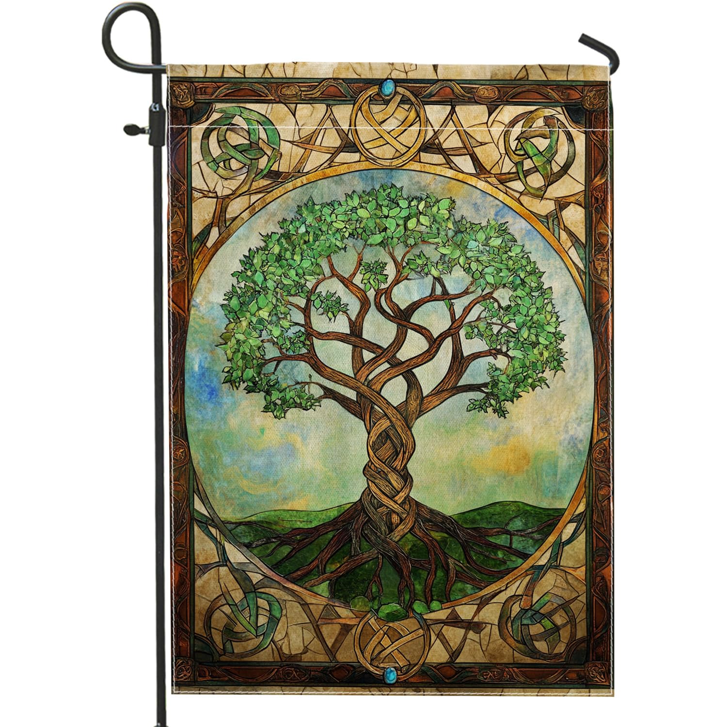 Celtic Tree of Life Garden Flag, Green Leaves Decorative Outdoor Banner, All Season Yard Flag for Home, Double Sided Rustic Lawn Art, Nature Decor for Garden 12x18 Inch