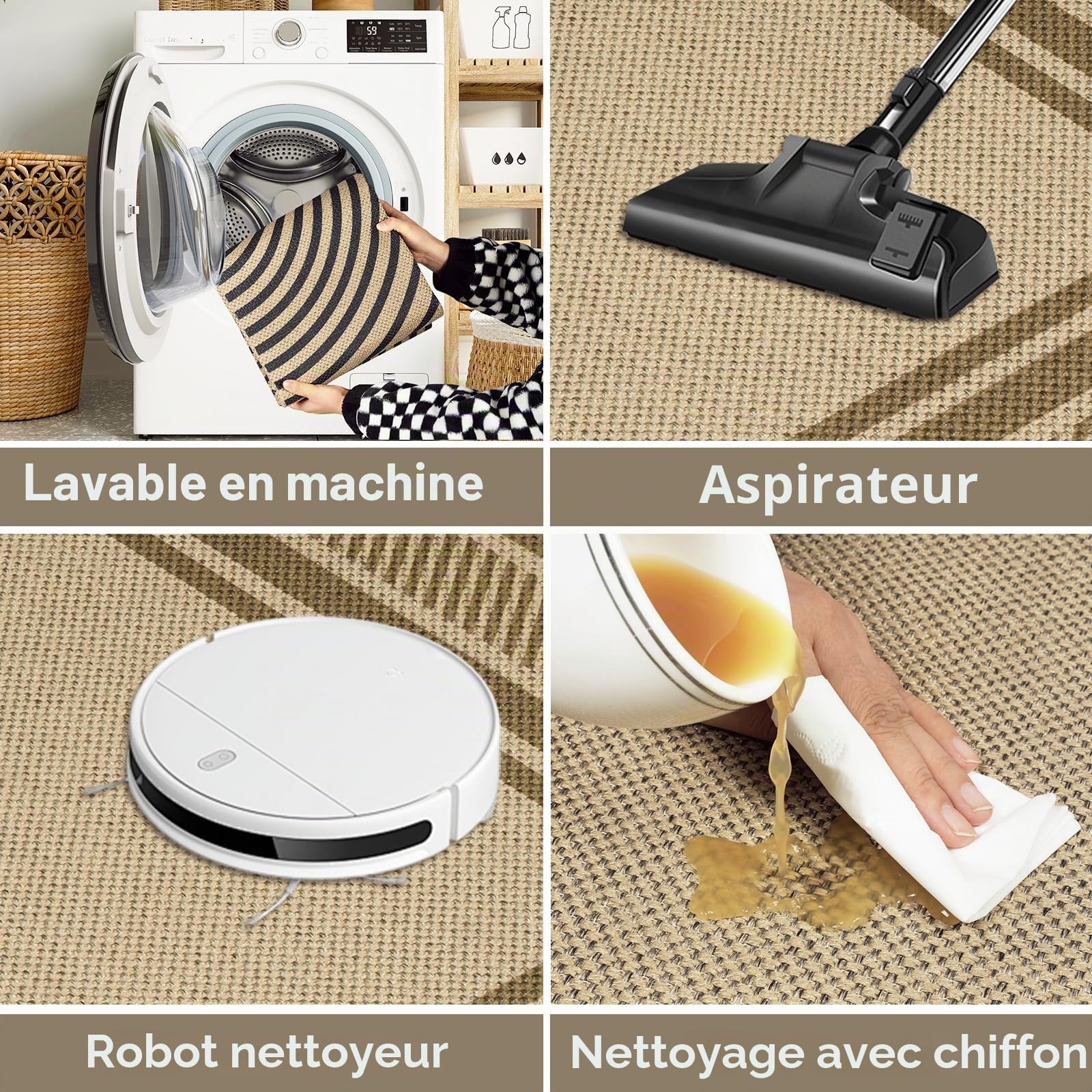 Famibay Tapis Exterieur 160x230cm Tapis Exterieur Terrasse Antidérapant Lavable Grand Carpet Intérieur & Extérieur pour Salon Terrasse Balcon Jardin Jute Aspect Rug Marron
