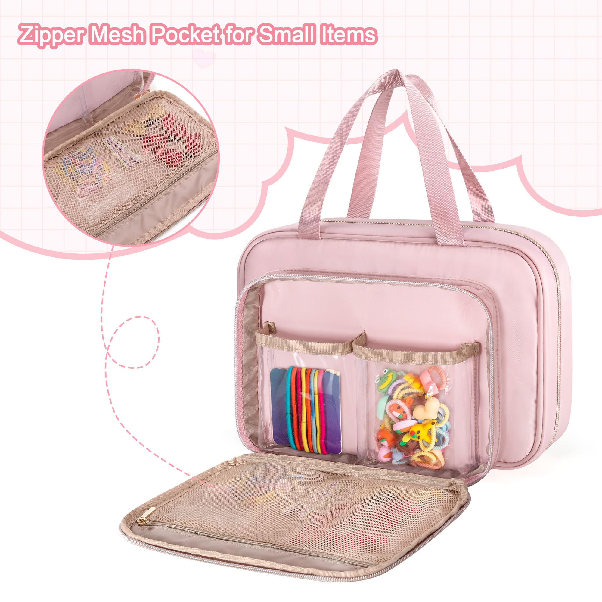 Fasrom Hair Accessories Storage Bag for Girls Hair Bow Organizer, Hair Accessories Storage Carrying Case Pink - Image 2