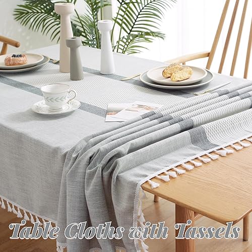 Miniatura 6 de AQOTHES Mantel de lino gris rústico de arpillera para cocina, comedor, mantel para mesas rectangulares, 55 x 70 pulgadas, 4-6 asientos