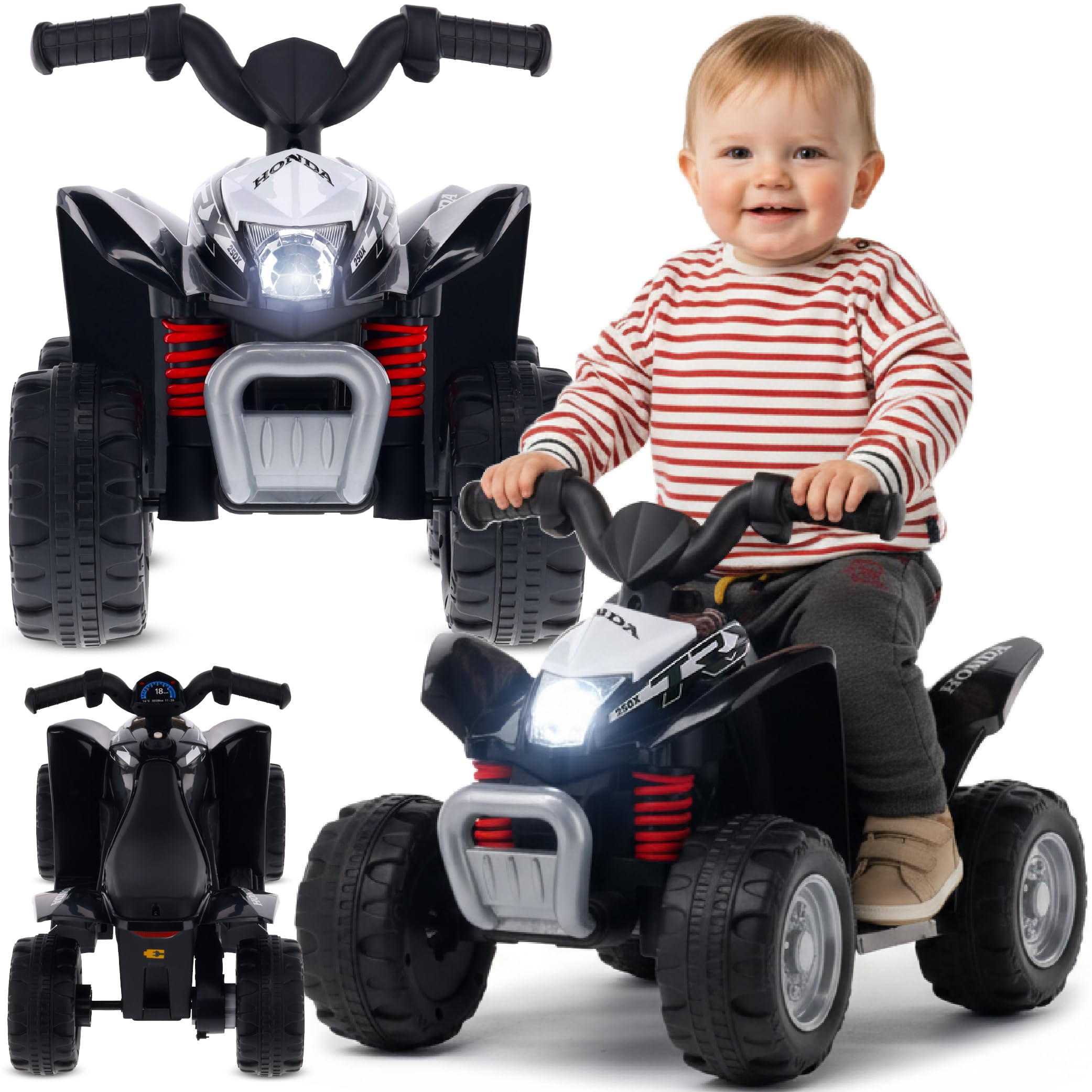 SUN BABY Quad Eléctrico Infantil 18 Meses 3 km/h - Negro | coche correpasillos, luz LED, juguete eléctrico