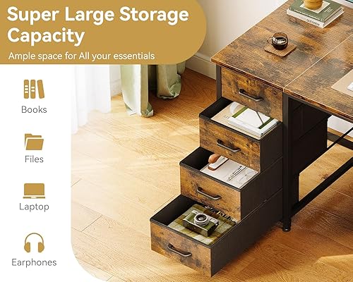 Miniatura 4 de ODK Escritorio para computadora de 48 pulgadas con 8 cajones de tela, escritorio de oficina moderno con gran almacenamiento para oficina en casa,