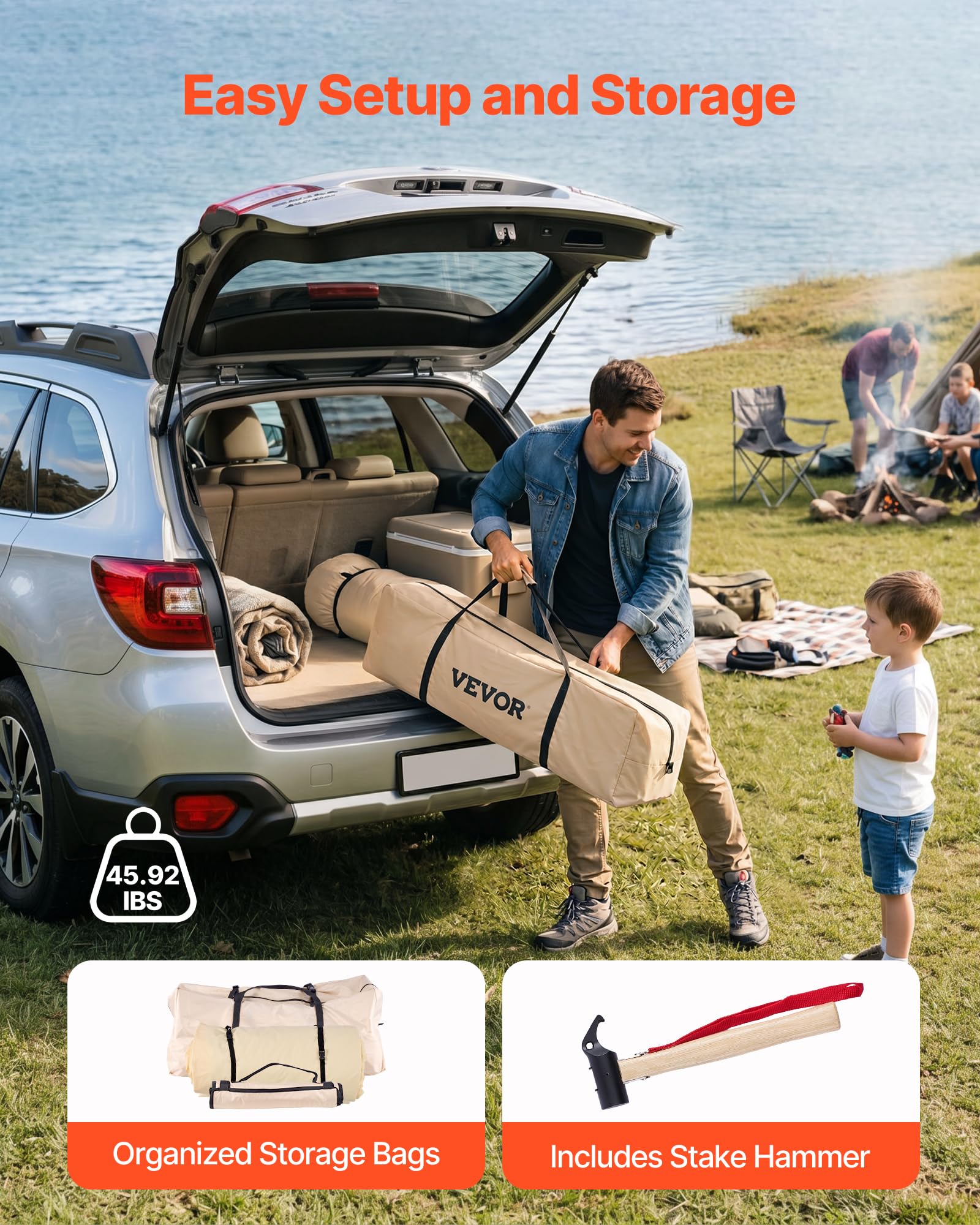 VEVOR Tenda a Campana Oxford da Campeggio, Tenda a Yurta per 4 Stagioni da 4 m, con Presa per Stufa, Impermeabile e Traspirante, Max 4 Persone, con Pavimento Staccabile e Cerniera, per Feste Eventi