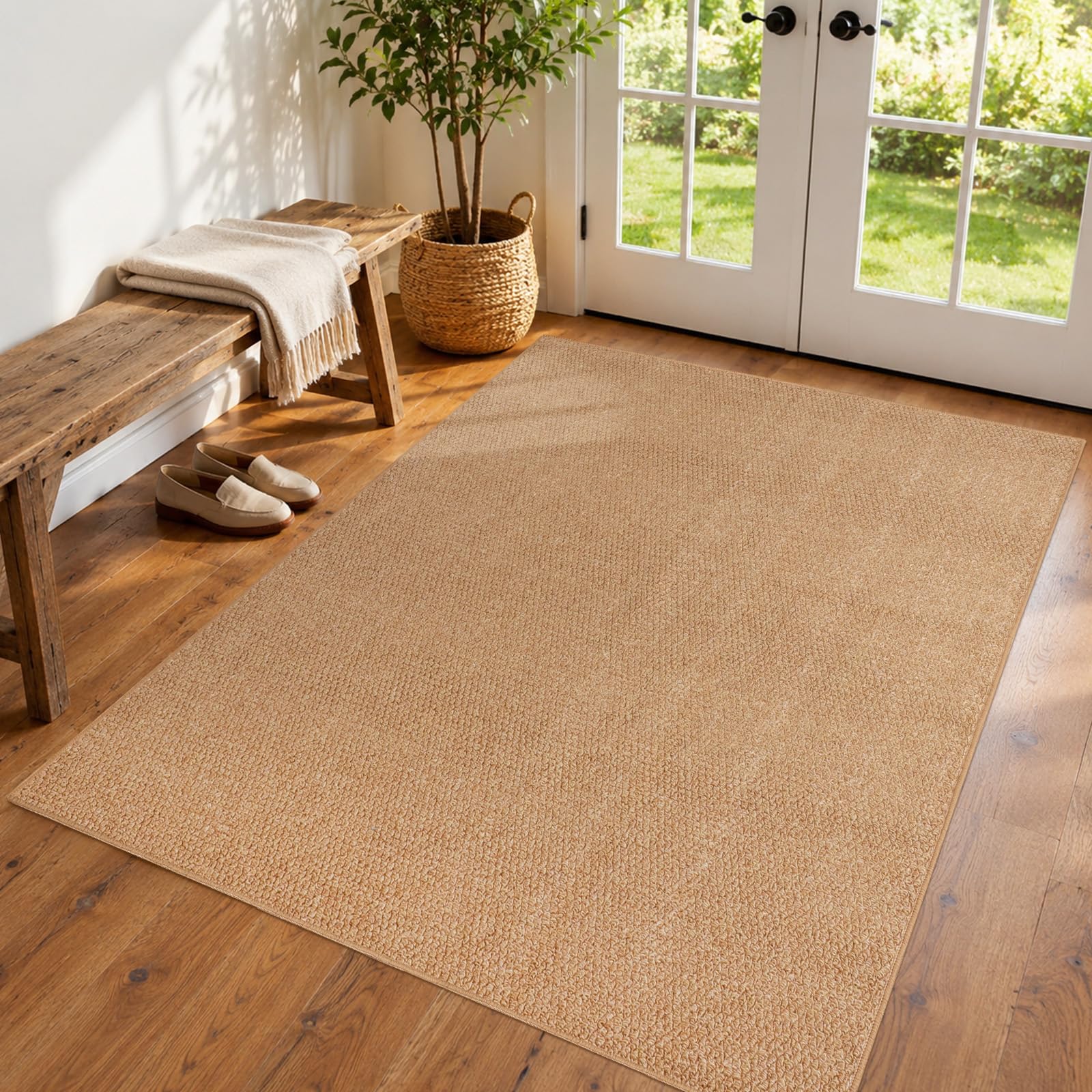 Ultra Thin Dirt Trapper Door Mat Indoor,Non-Slip 36" x 60" Porte and Hall Mat, Low Profile Front Indoor Mats for Dogs Paws, Large Absorbent Back Door Mats,Machine Washable Entryway Rugs, Camel Natural