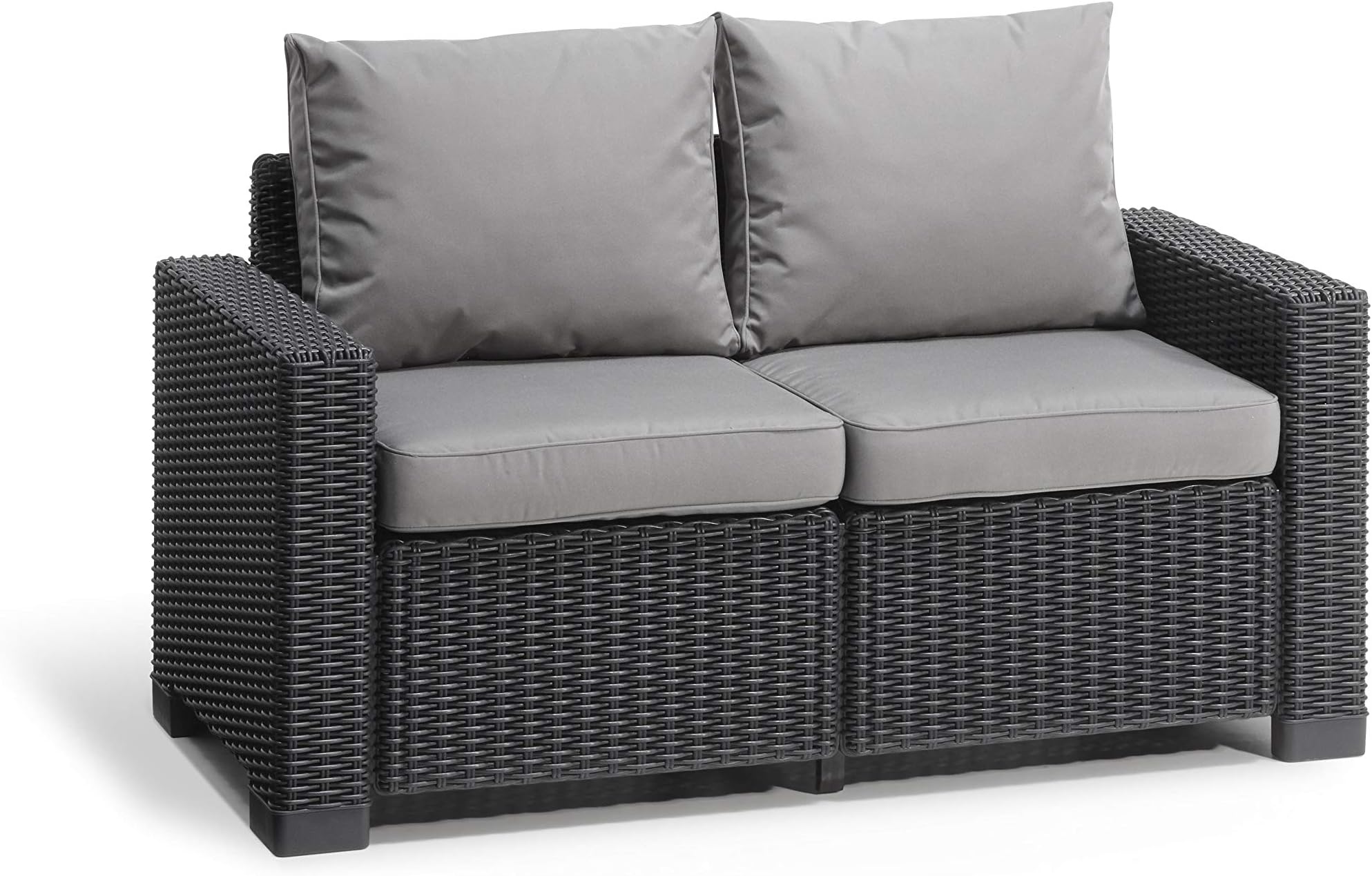 Allibert by Keter California 2 Seater Rattan Sofa Outdoor Garden Furniture - Graphite with Grey Cushions