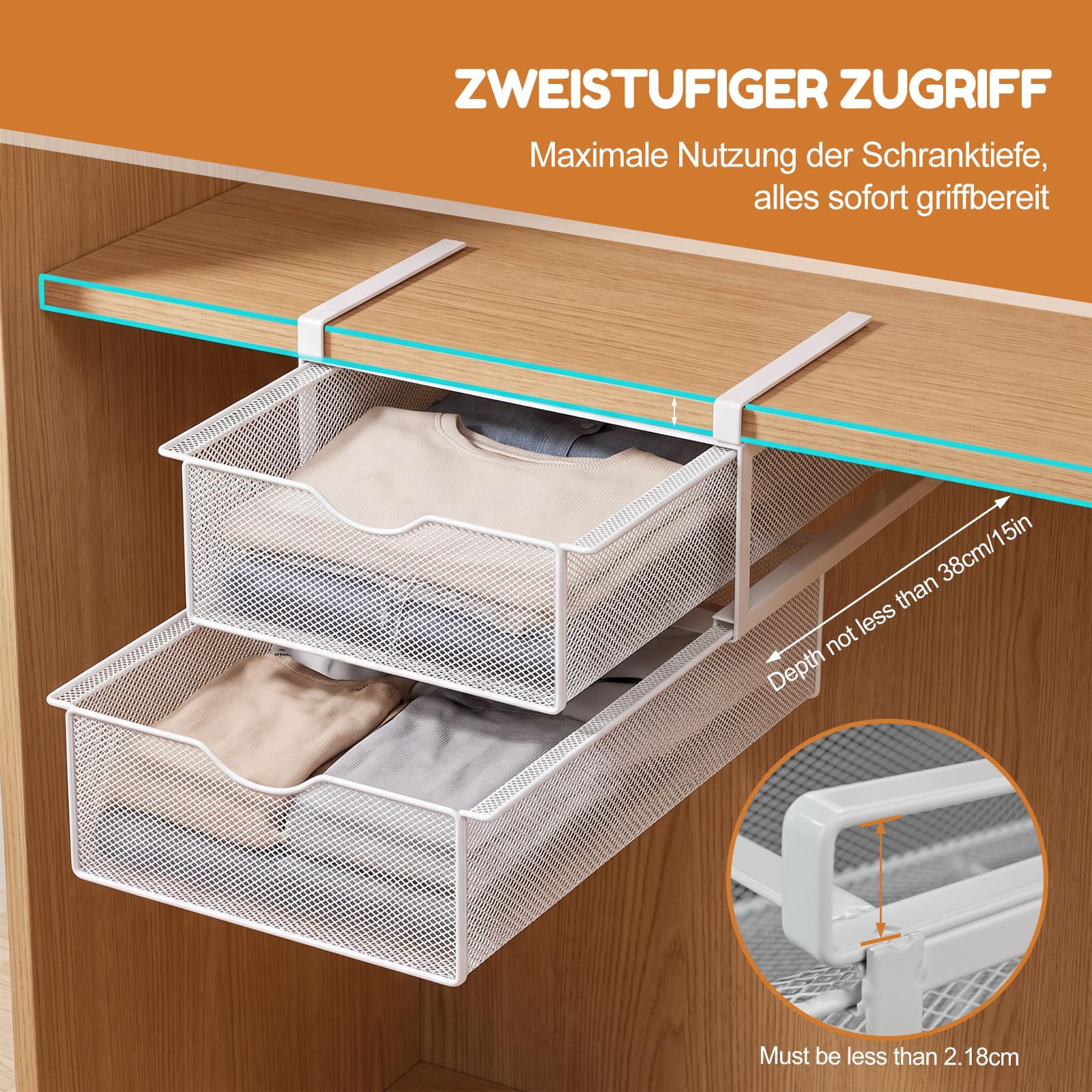 Unterwäsche-Schrank Organizer Kleiderschrank - Hängender Ausziehbarer | Wardrobe Organizer, platzsparend für Unterwäsche, Socken, BHs. Schrank-Organizer, Doppelschichtiger Unterwäsche-Organizer