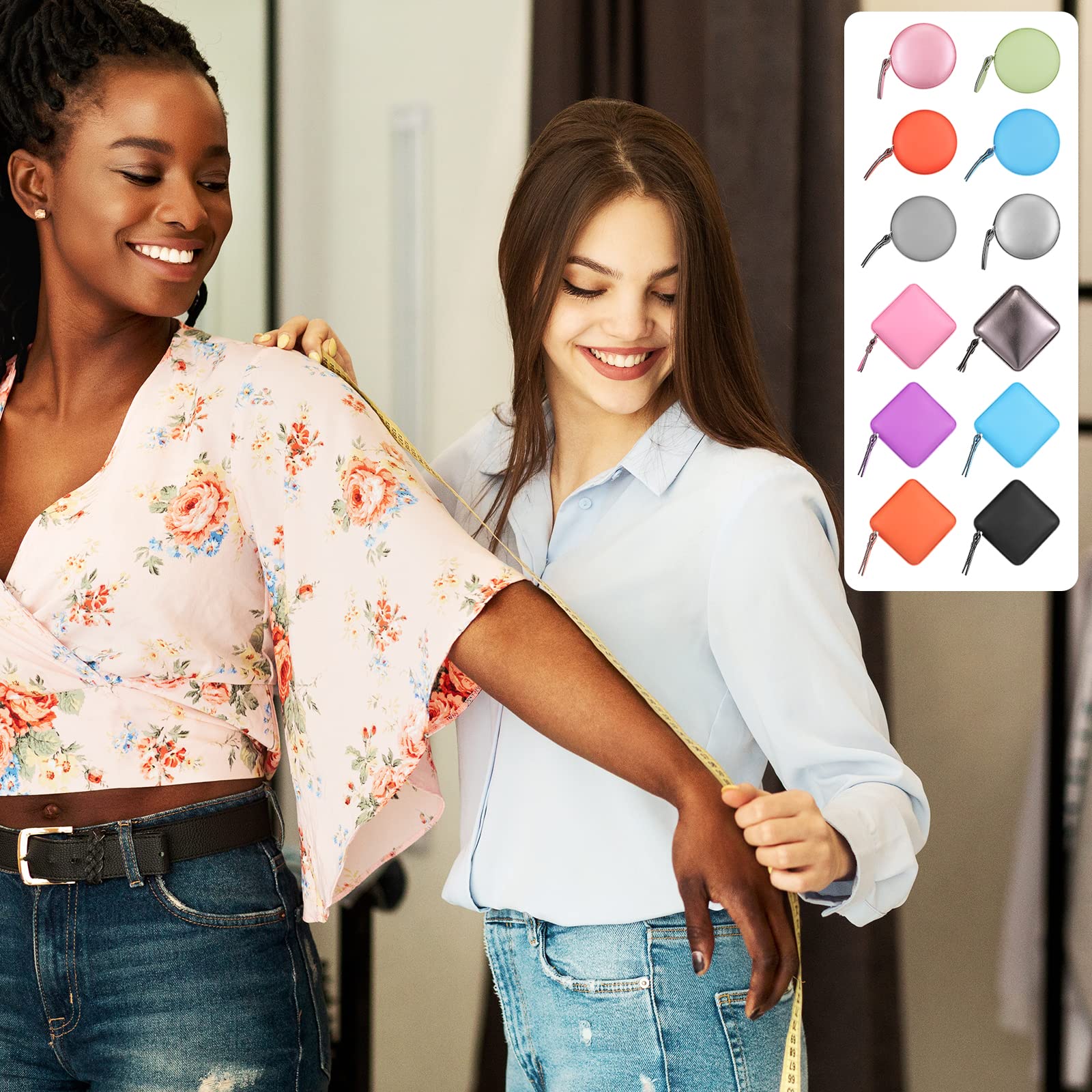 HARFINGTON Cinta métrica retráctil cuadrada de 150 cm, funda de piel suave, tamaño de bolsillo para cuerpo, medidas de costura, color rosa