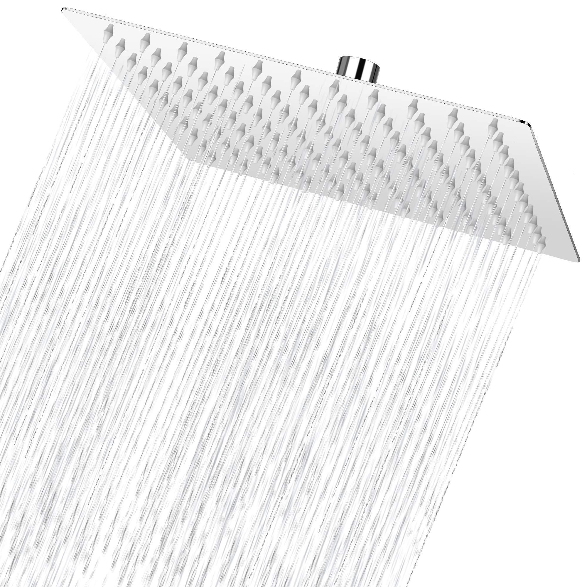 COMLIFE Fixed Shower Head - 10Inch Square Rain Stainless Steel High Pressure Rainfall Shower Head with 121 Silicone Jets