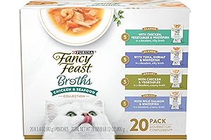 20-Pack Grain-Free Delicacy: Purina Fancy Feast Broth Complement Chicken and Seafood Puree Cat Food Variety