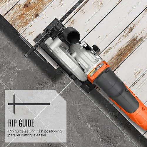 Miniatura 6 de Mini sierra circular, sierra circular con cable de 6 amperios, 5200 RPM, guía de rasgadura, sierra compacta con 2 cuchillas (hoja de madera 24T y