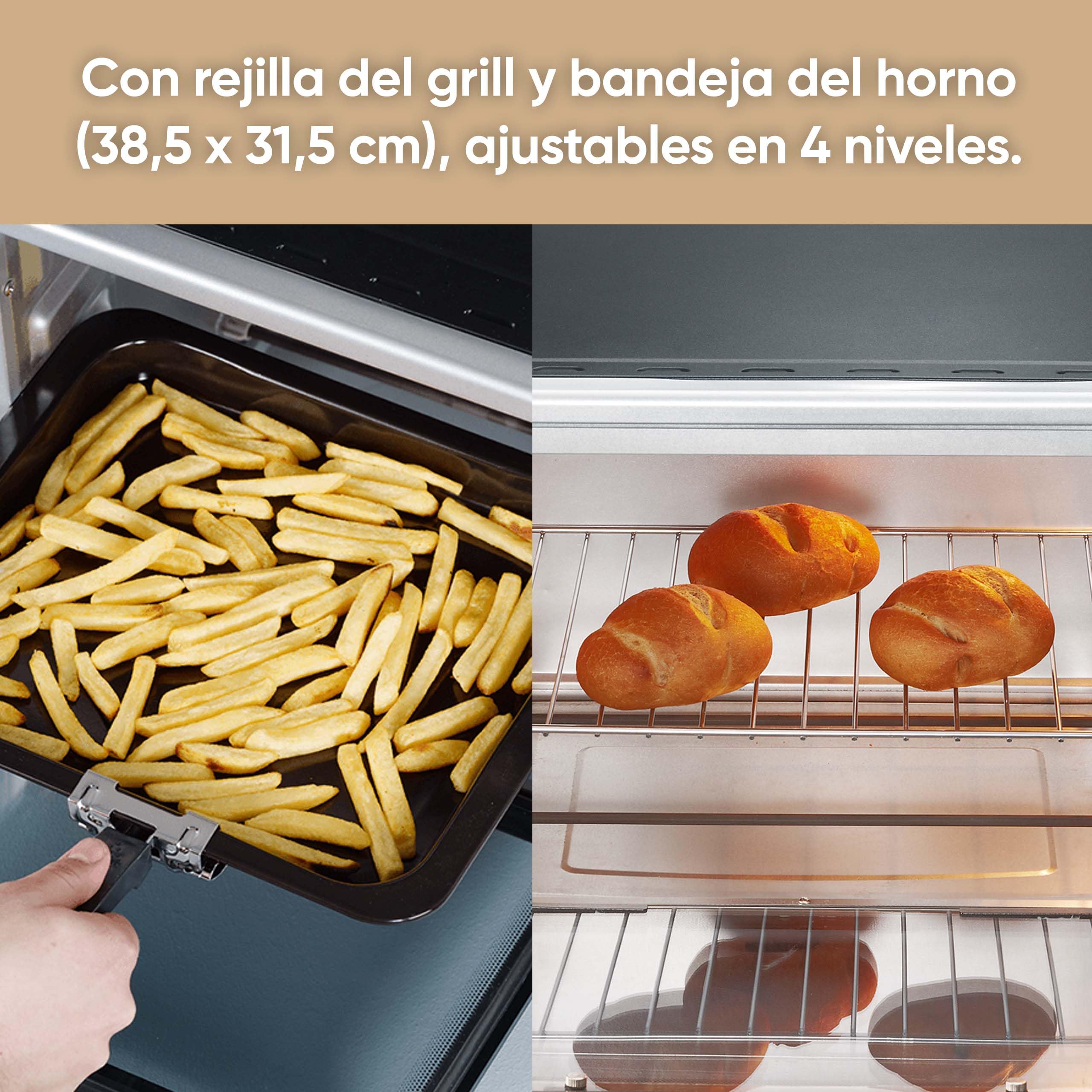 SEVERIN Horno tostador con función de convección, mini horno tostador con grill y bandeja, horno pequeño con piedra para pizza y asador giratorio, 1800 W, 42 L, negro, TO 2058