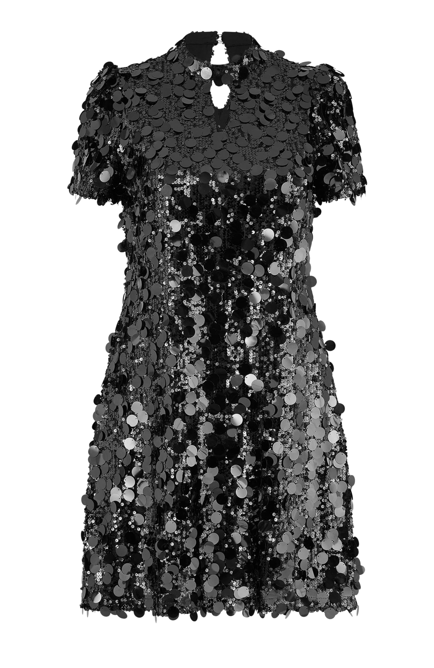 Yumi Women's Black Big Sequin Tunic Dress With Keyhole Neckline | : Size 16