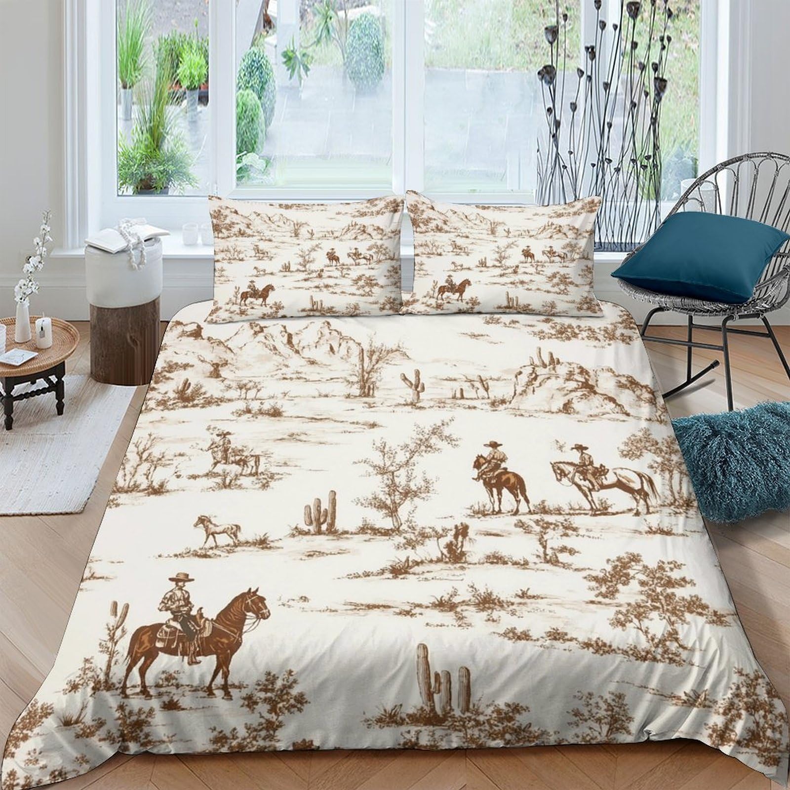 Ctjqhvkz Style-8 3D Printed Vintage Cowboy Fitted Sheet Microfiber Anti-Slip Wild West Horse Mattress Cover For Bedroom Decor Single（135X200cm）