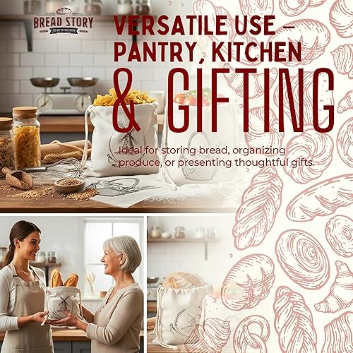 Miniatura 9 de Bolsa de pan de lino  Bolsas de lino reutilizables para pan casero y masa madre  Bolsas de tela para masa madre, panes artesanales y pasteles  Tela