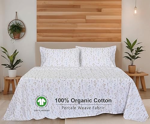 Miniatura 3 de RUVANTI - Juego de sábanas King, 100% algodón orgánico, percal, certificado GOTS, 4 piezas, bolsillo profundo de 15 pulgadas, frescas,