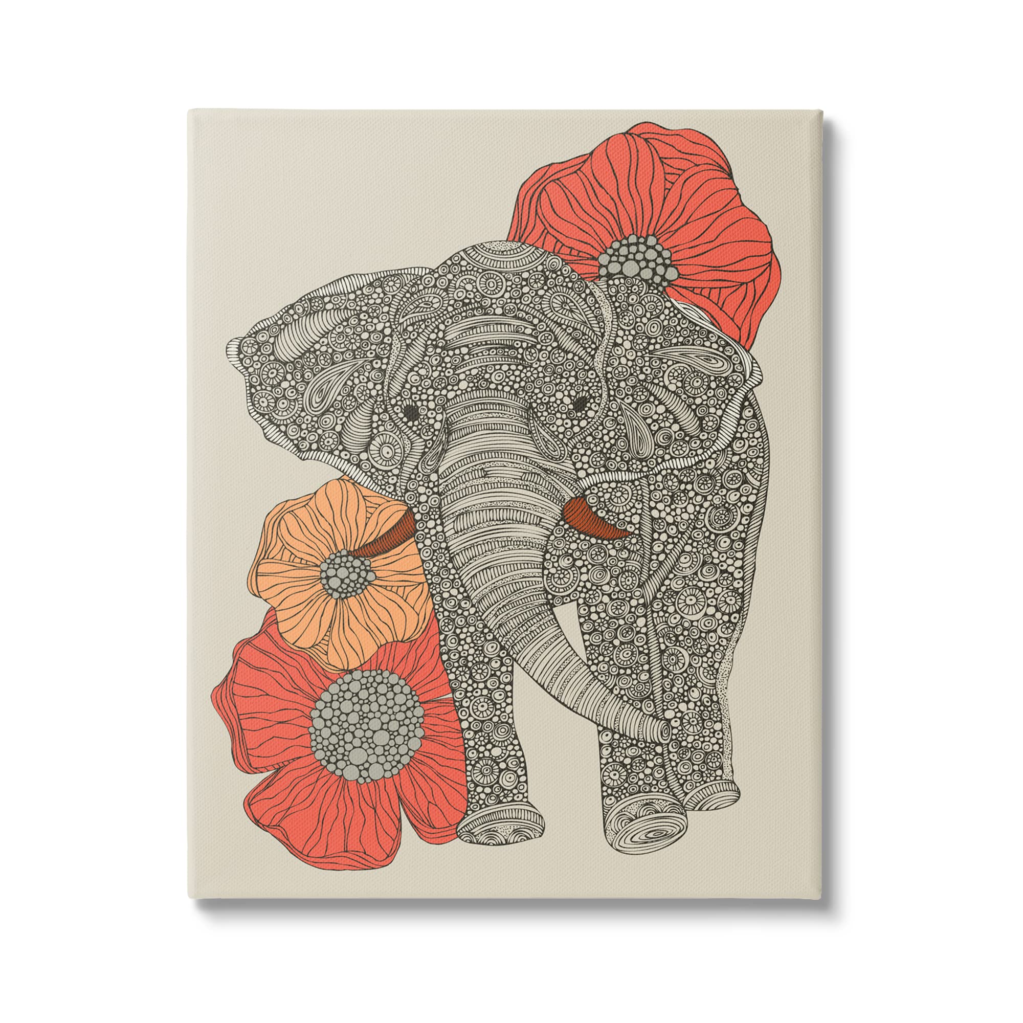 Stupell IndustriesStanding Elephant Bright Poppies Floral Paisley Fractals Canvas Wall Art, Design by Valentina Harper
