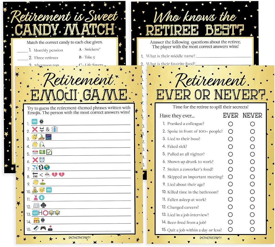 distinctivs-retirement-party-games-emoji-candy-match-ever-or-never-who-knows-the-retiree-best-4-game-bundle-for-20-guests-amazon-sg-office-products for Free Printable Retirement Party Games DISTINCTIVS Retirement Party Games - Emoji, Candy Match, Ever or Never & Who Knows The Retiree Best 4 Game Bundle for 20 Guests : Amazon.sg: Office Products for Free Printable Retirement Party Games