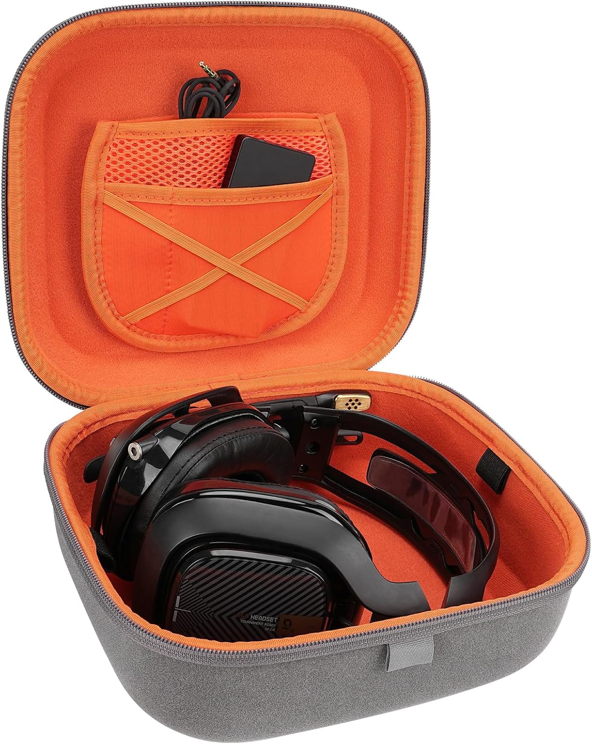 Geekria Shield Case for Large-Sized Over-Ear Headphones, Replacement Protective Hard Shell Travel Carrying Bag with Cable Storage, Compatible with Astro Gaming A50Gen4 (Microfiber Grey) - Image 3