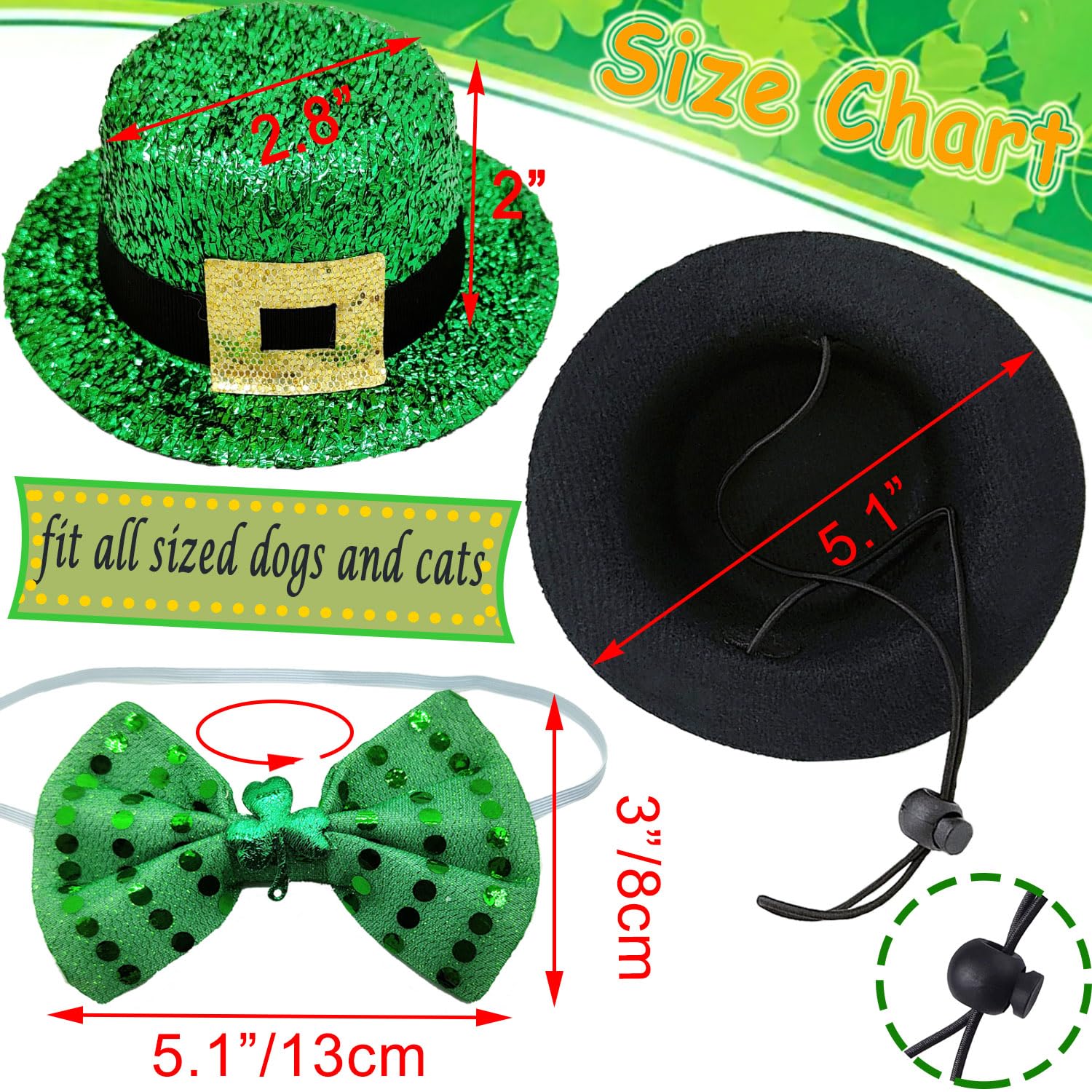 Süßes St. Patrick's Day Kostüm Für Hunde & Katzen – 6-teiliges Set Mit Hütchen & Halstüchern