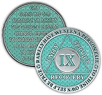 Vista 1 de Moneda de sobriedad de 9 años Chip AA Legacy Ficha de aniversario de recuperación de triplaca gruesa (aguamarina)