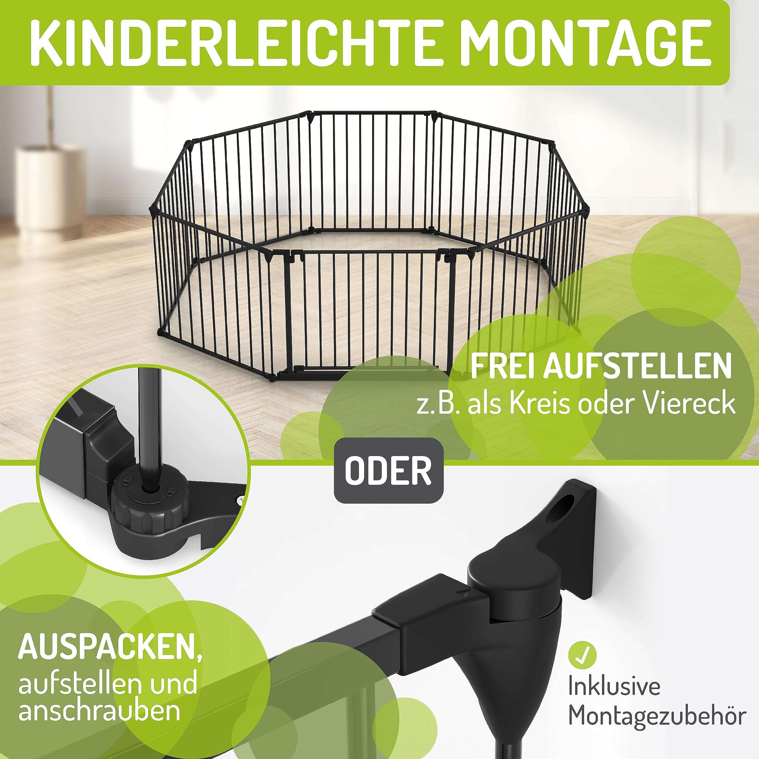 BOMI Treppenschutzgitter Milo bis 525 cm | Extrabreite Tür: 75 cm Durchgang | 90° Stop | Schließt automatisch | Über 500cm in Schwarz | Treppenschutzgitter Türgitter Klemmgitter